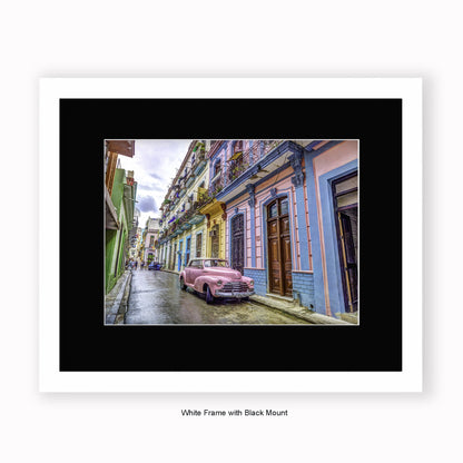 Cuba - Pink Car Reg P184598 - Mounted & Framed Art Print