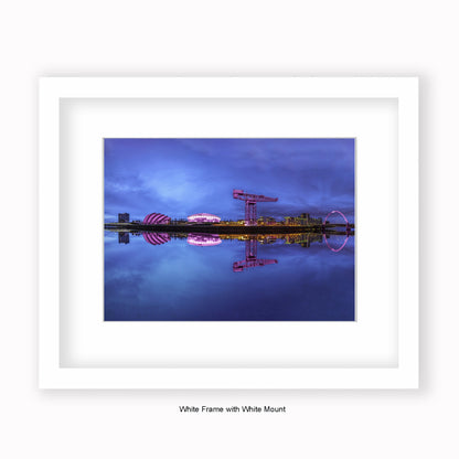 Scotland - Glasgow Crane & Squinty Bridge Blue Sky - Mounted & Framed Art Print
