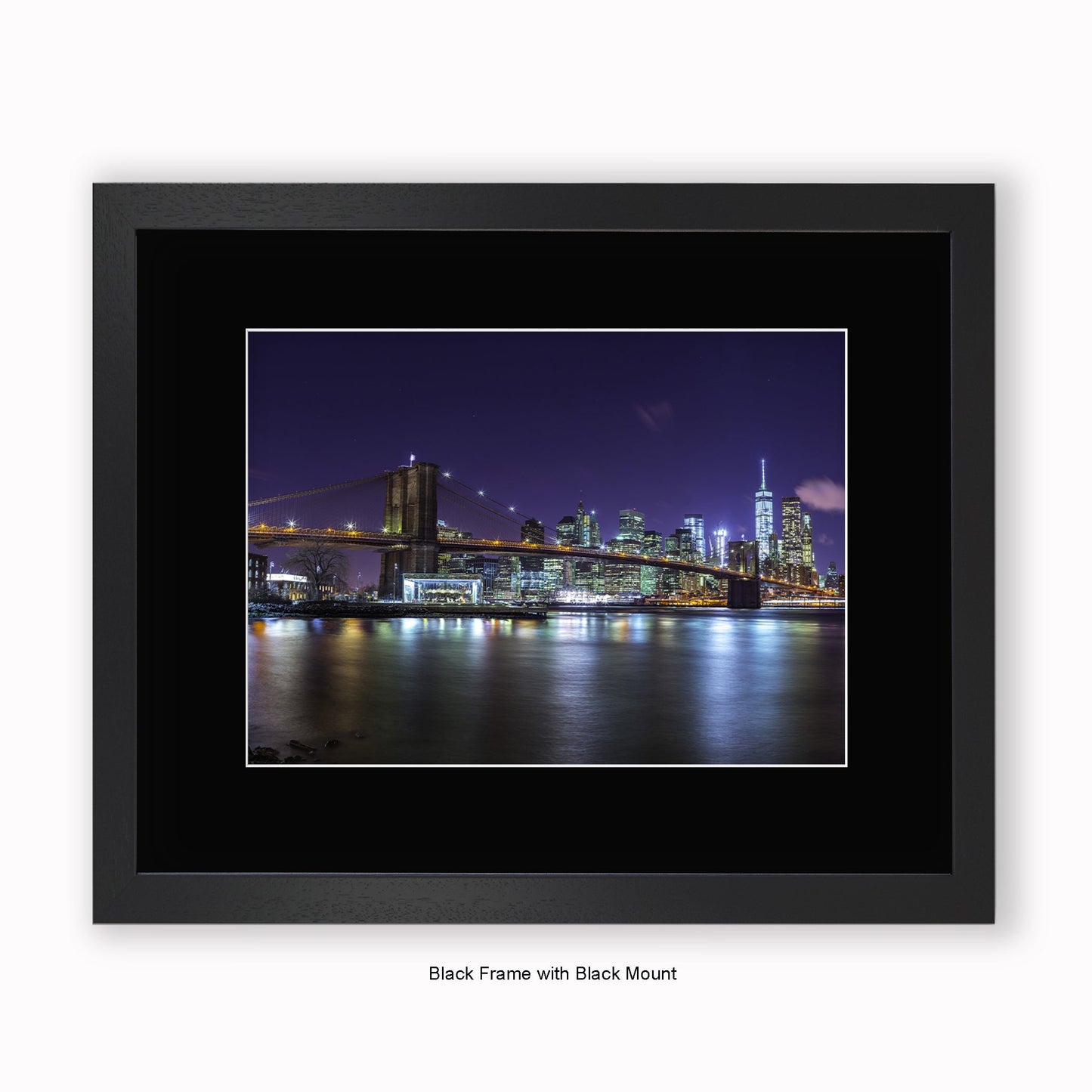 NYC - Manhattan Reflections At Night - Mounted & Framed Art Print