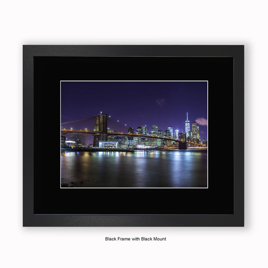 NYC - Manhattan Reflections At Night - Mounted & Framed Art Print