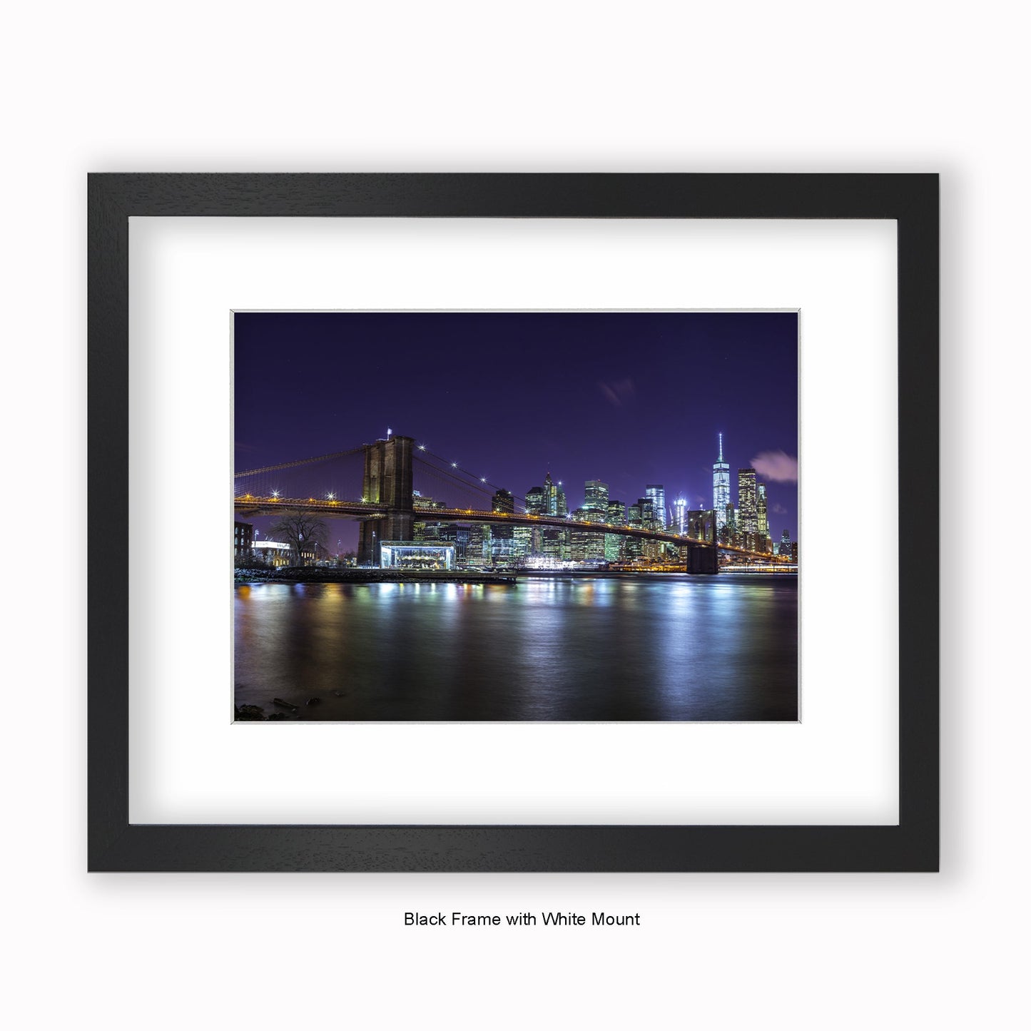 NYC - Manhattan Reflections At Night - Mounted & Framed Art Print