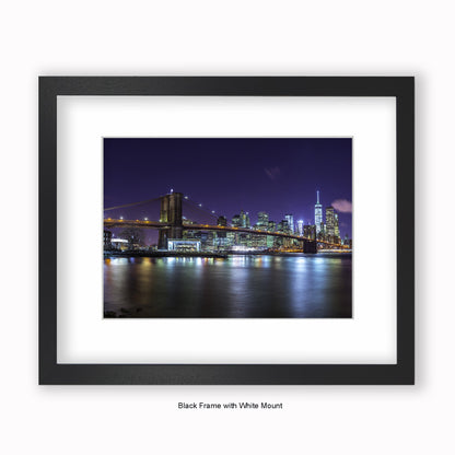 NYC - Manhattan Reflections At Night - Mounted & Framed Art Print