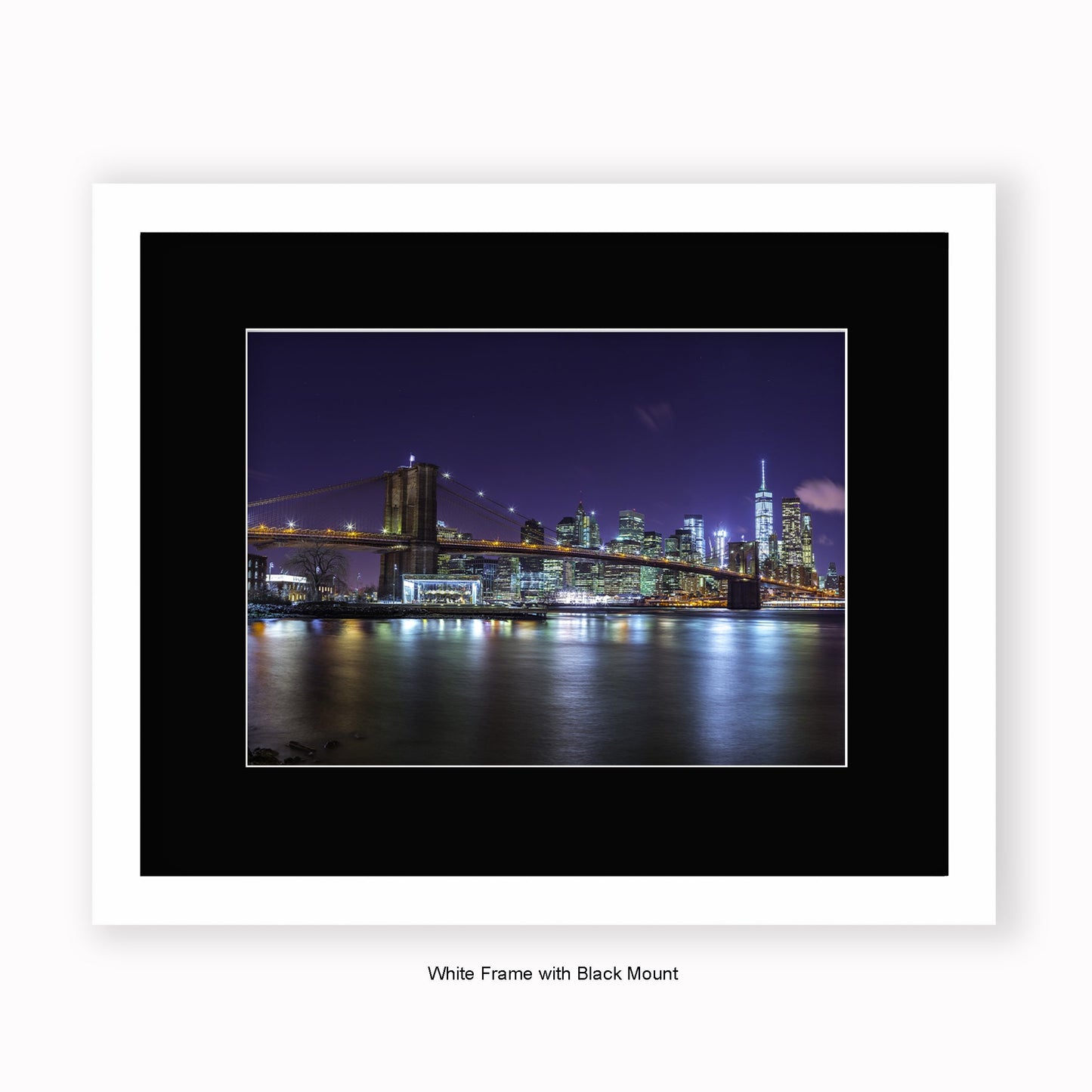 NYC - Manhattan Reflections At Night - Mounted & Framed Art Print