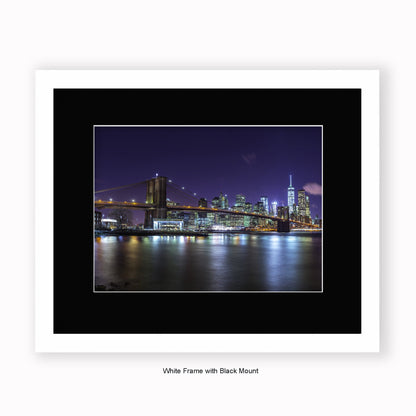 NYC - Manhattan Reflections At Night - Mounted & Framed Art Print
