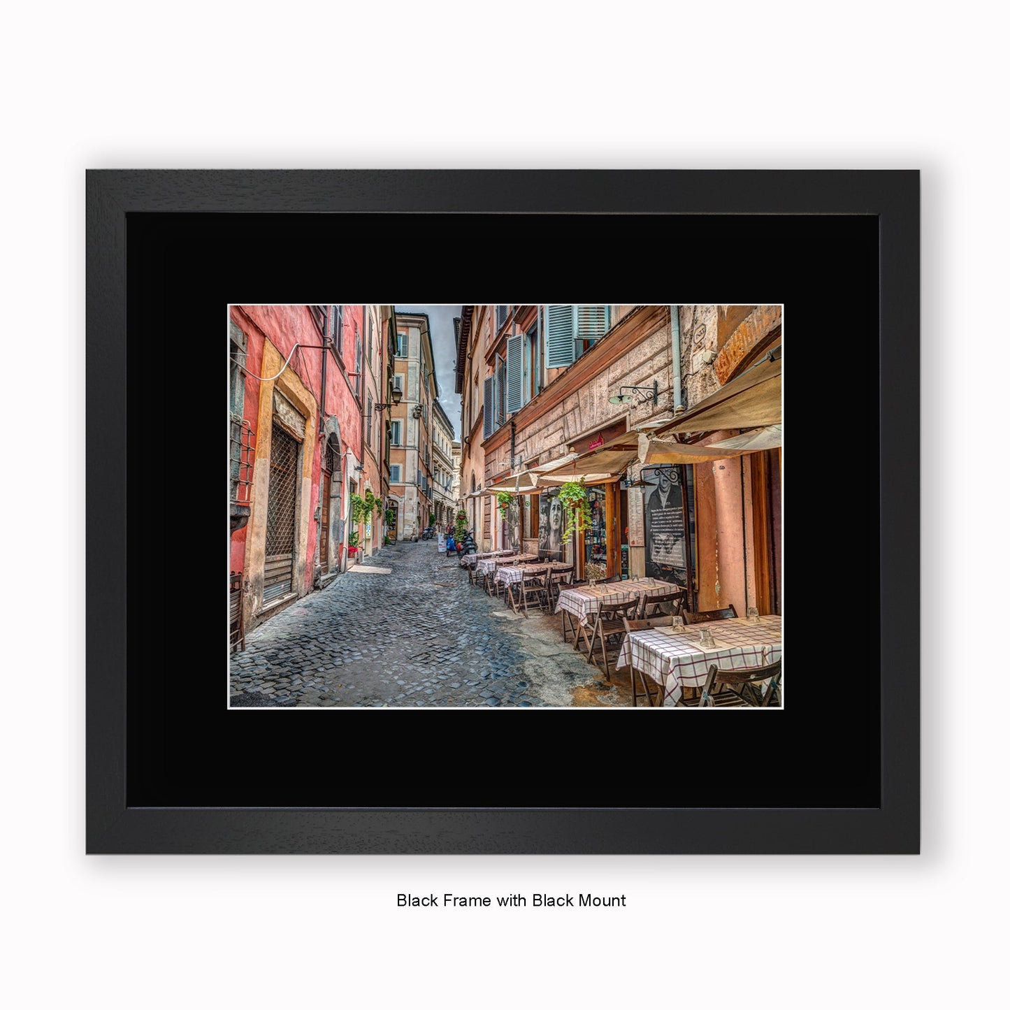 Italy - Rome - Street Scene Cafe - Mounted & Framed Art Print