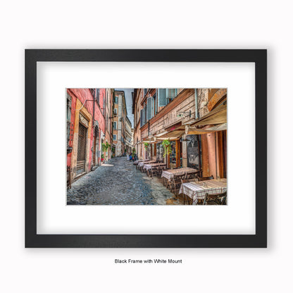 Italy - Rome - Street Scene Cafe - Mounted & Framed Art Print