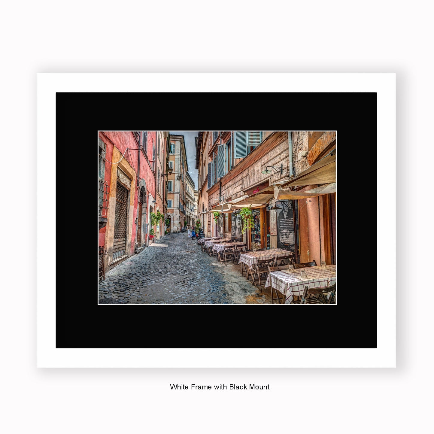 Italy - Rome - Street Scene Cafe - Mounted & Framed Art Print
