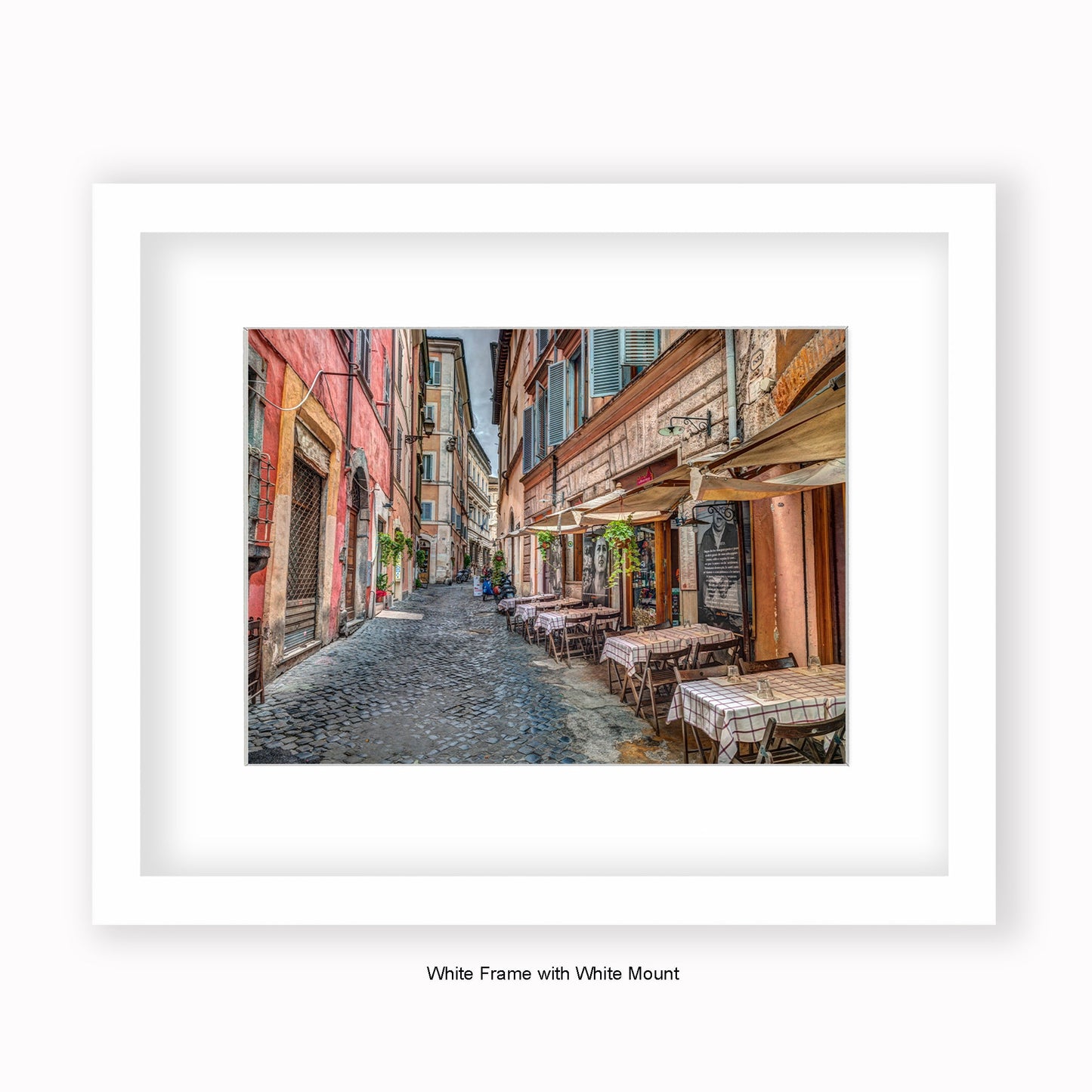Italy - Rome - Street Scene Cafe - Mounted & Framed Art Print