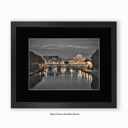 Italy - Rome - Vatican City Sistine Chapel - River Tiber At Night - Mounted & Framed Art Print