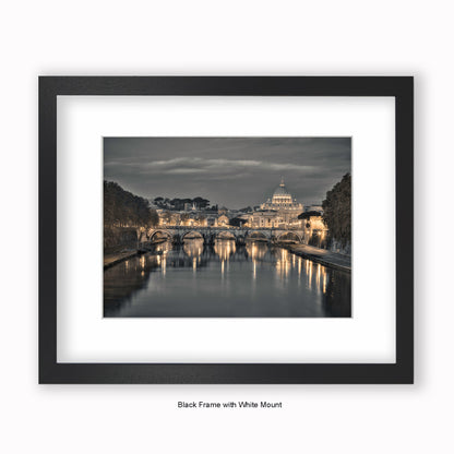 Italy - Rome - Vatican City Sistine Chapel - River Tiber At Night - Mounted & Framed Art Print
