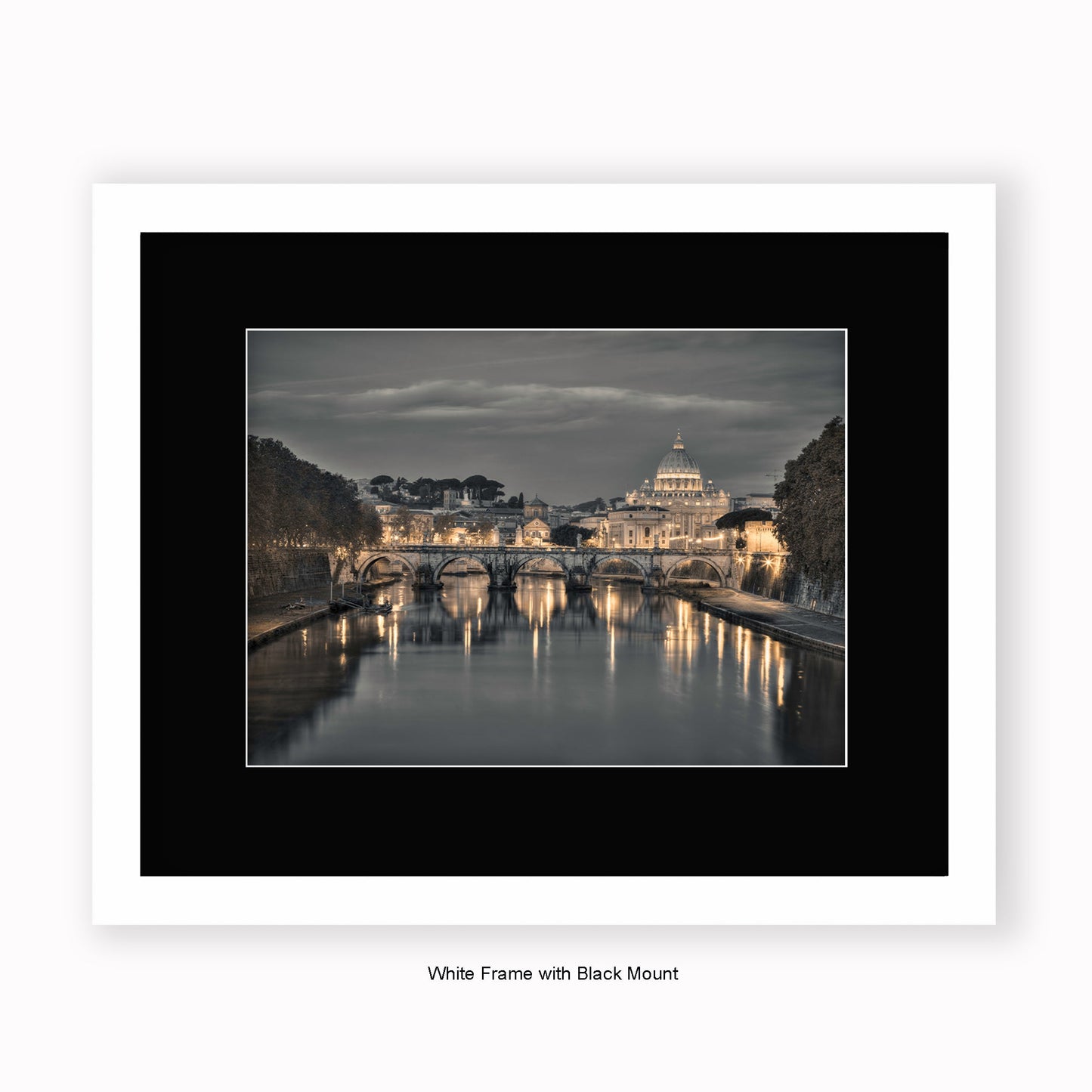 Italy - Rome - Vatican City Sistine Chapel - River Tiber At Night - Mounted & Framed Art Print