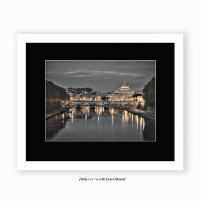 Italy - Rome - Vatican City Sistine Chapel - River Tiber At Night - Mounted & Framed Art Print