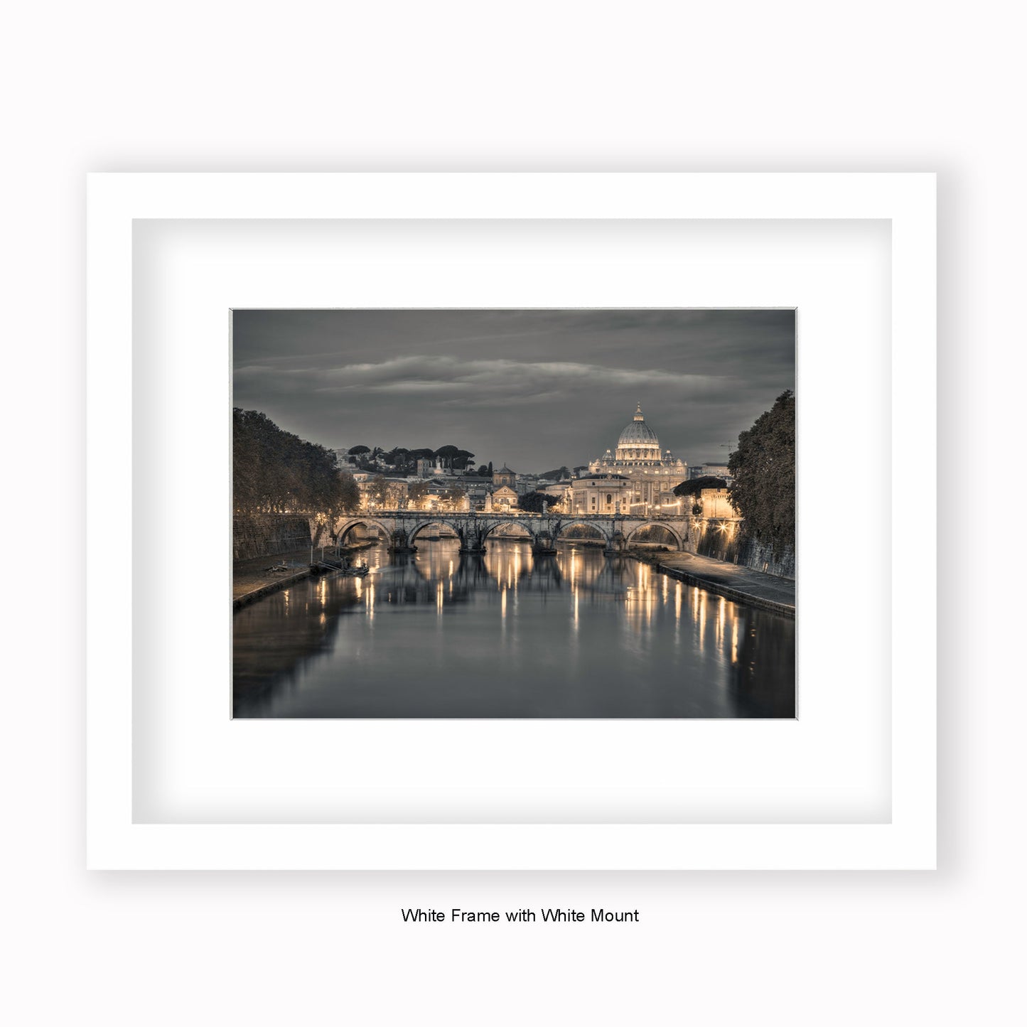 Italy - Rome - Vatican City Sistine Chapel - River Tiber At Night - Mounted & Framed Art Print