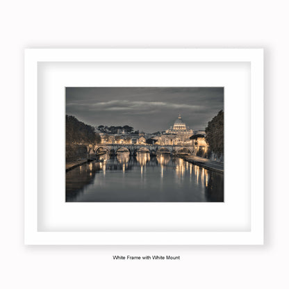 Italy - Rome - Vatican City Sistine Chapel - River Tiber At Night - Mounted & Framed Art Print