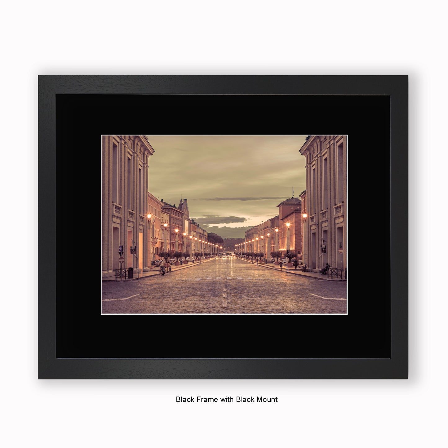 Italy - Rome - Street View At Dusk - Mounted & Framed Art Print