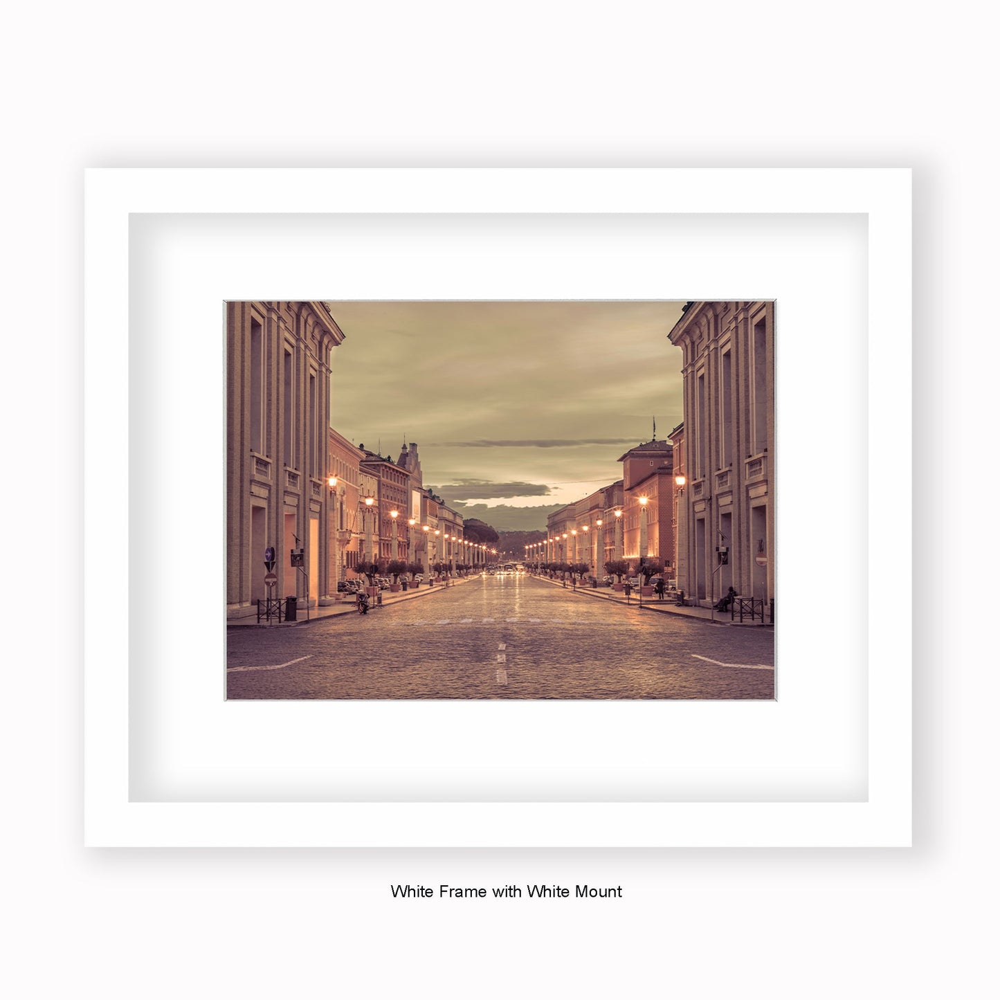 Italy - Rome - Street View At Dusk - Mounted & Framed Art Print