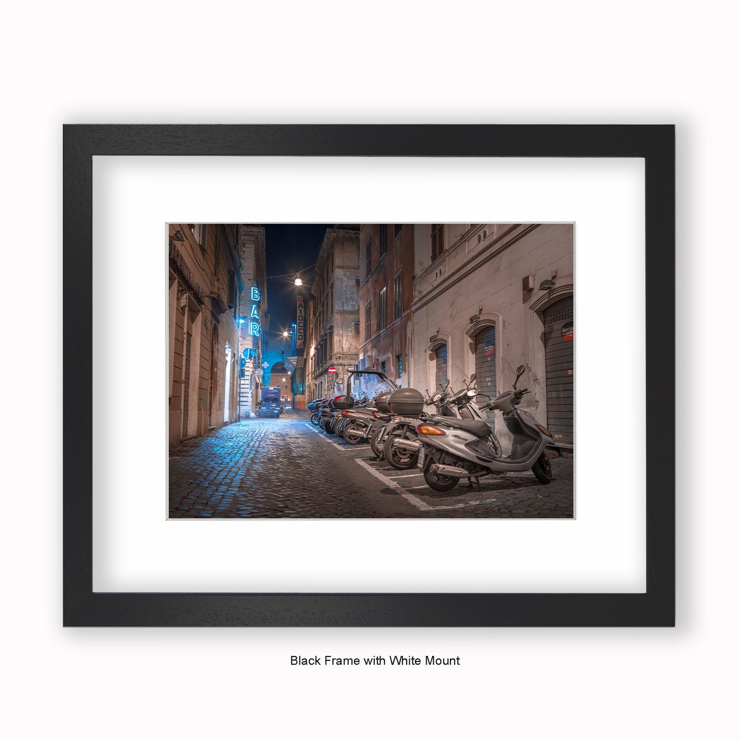 Italy - Rome - Street Scene Bar Scooters - Mounted & Framed Art Print