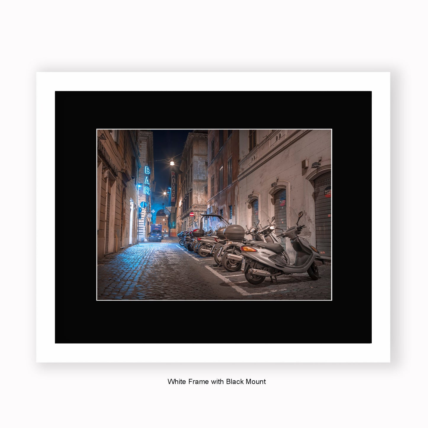 Italy - Rome - Street Scene Bar Scooters - Mounted & Framed Art Print