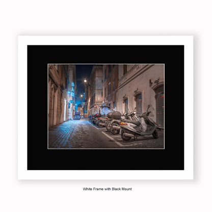 Italy - Rome - Street Scene Bar Scooters - Mounted & Framed Art Print