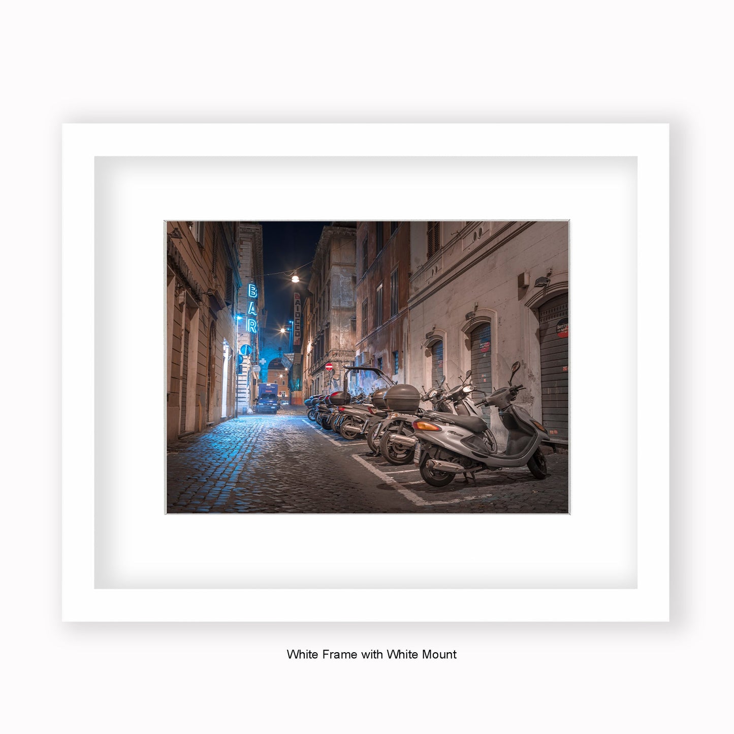 Italy - Rome - Street Scene Bar Scooters - Mounted & Framed Art Print