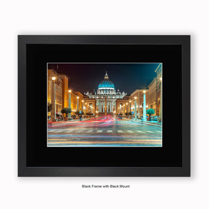 Italy - Rome - Vatican City Car Trails - Mounted & Framed Art Print
