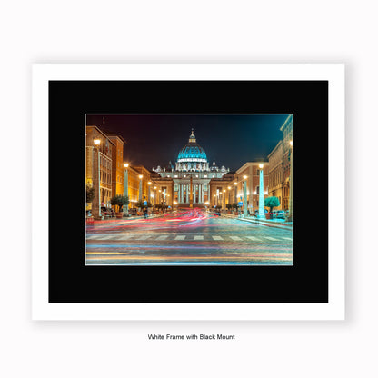 Italy - Rome - Vatican City Car Trails - Mounted & Framed Art Print