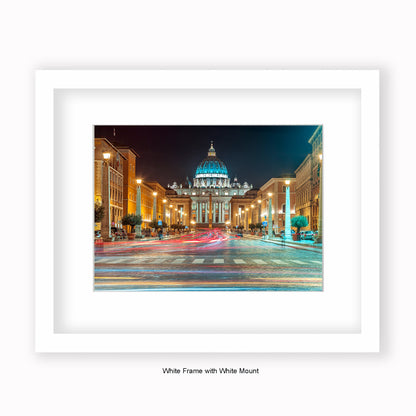 Italy - Rome - Vatican City Car Trails - Mounted & Framed Art Print