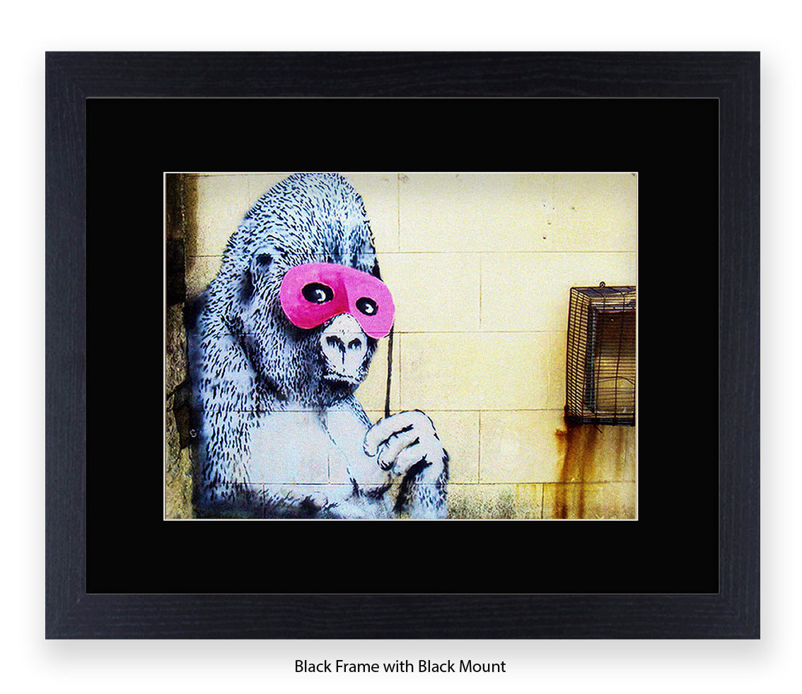 Ape Pink Mask - Mounted & Framed Banksy Print
