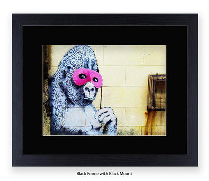 Ape Pink Mask - Mounted & Framed Banksy Print