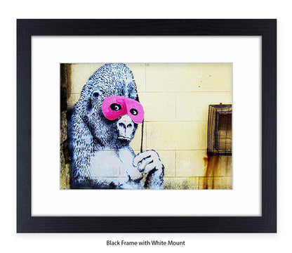 Ape Pink Mask - Mounted & Framed Banksy Print
