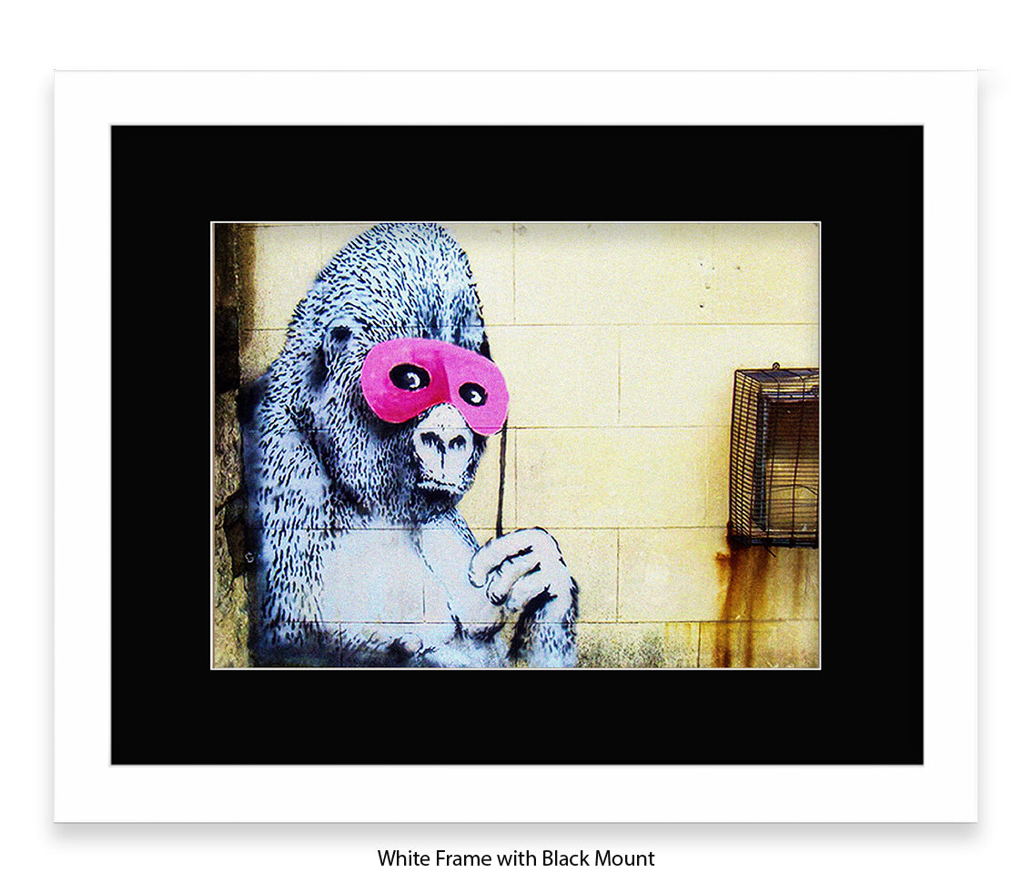 Ape Pink Mask - Mounted & Framed Banksy Print