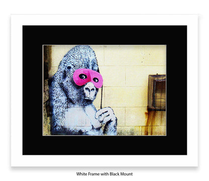 Ape Pink Mask - Mounted & Framed Banksy Print