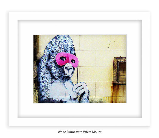 Ape Pink Mask - Mounted & Framed Banksy Print