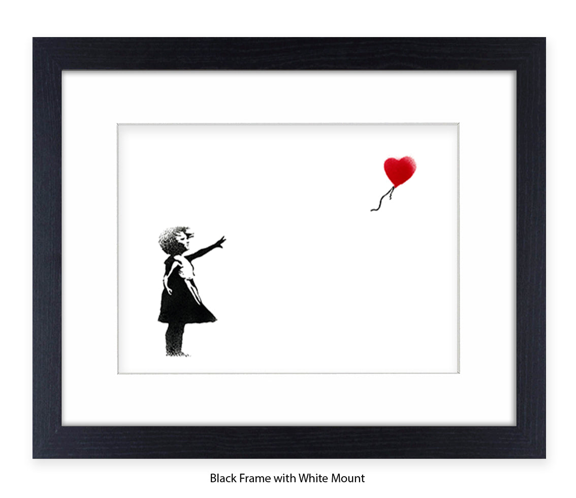 Balloon Girl - White Red Heart - Mounted & Framed Banksy Print