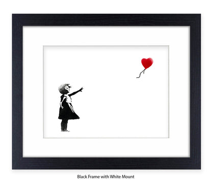 Balloon Girl - White Red Heart - Mounted & Framed Banksy Print