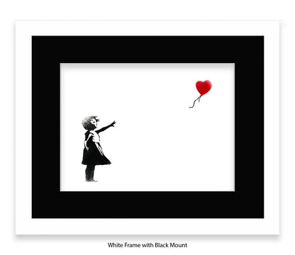 Balloon Girl - White Red Heart - Mounted & Framed Banksy Print