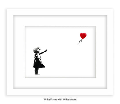Balloon Girl - White Red Heart - Mounted & Framed Banksy Print
