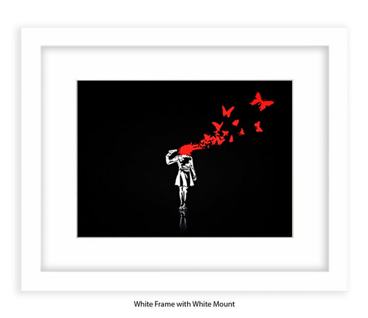 Pistol Head - Black - Mounted & Framed Banksy Print