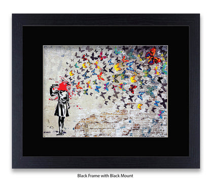 Pistol Head - Butterflies - Mounted & Framed Banksy Print