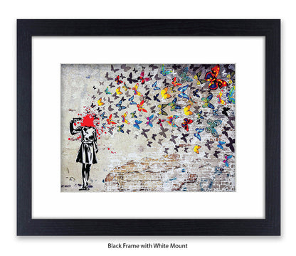 Pistol Head - Butterflies - Mounted & Framed Banksy Print