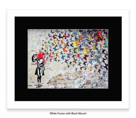 Pistol Head - Butterflies - Mounted & Framed Banksy Print