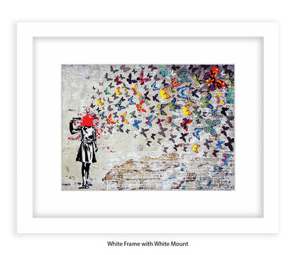 Pistol Head - Butterflies - Mounted & Framed Banksy Print