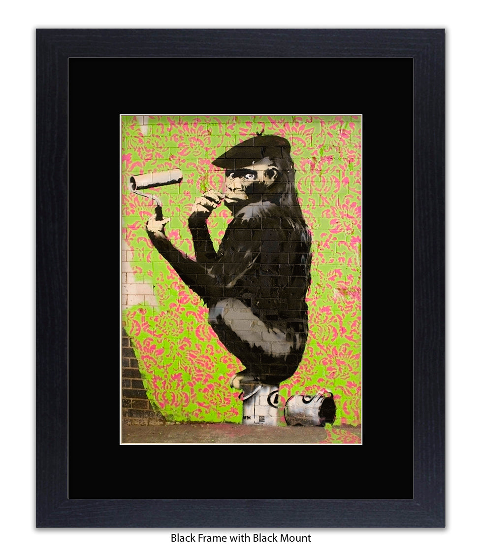 Ape - Sitting Paint Tin - Mounted & Framed Banksy Print