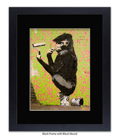 Ape - Sitting Paint Tin - Mounted & Framed Banksy Print