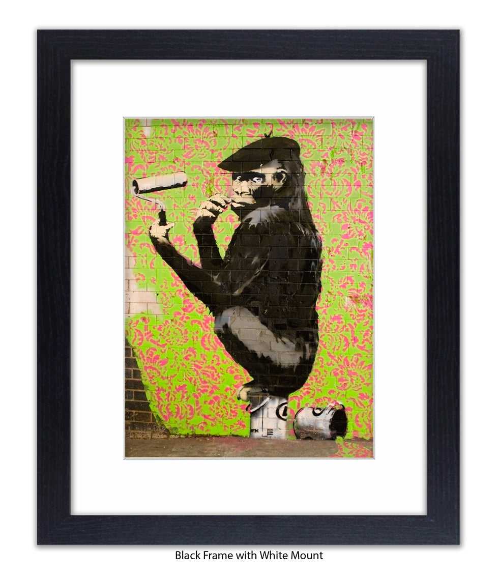 Ape - Sitting Paint Tin - Mounted & Framed Banksy Print