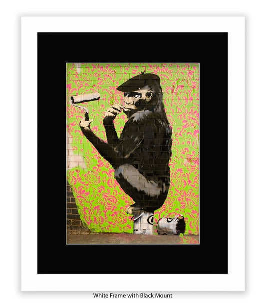 Ape - Sitting Paint TinÊ- Mounted & Framed Banksy Print