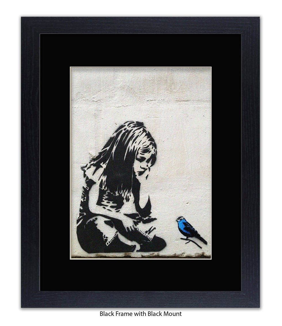 Blue Bird - Girl - Mounted & Framed Banksy Print