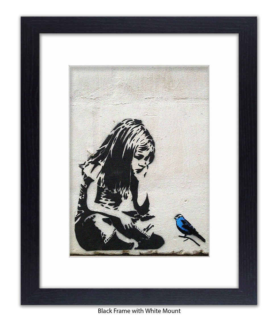 Blue Bird - Girl - Mounted & Framed Banksy Print