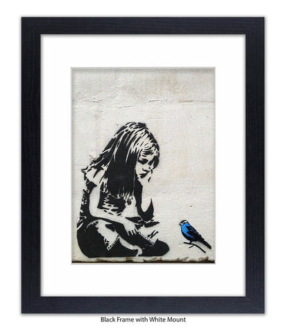 Blue Bird - Girl - Mounted & Framed Banksy Print