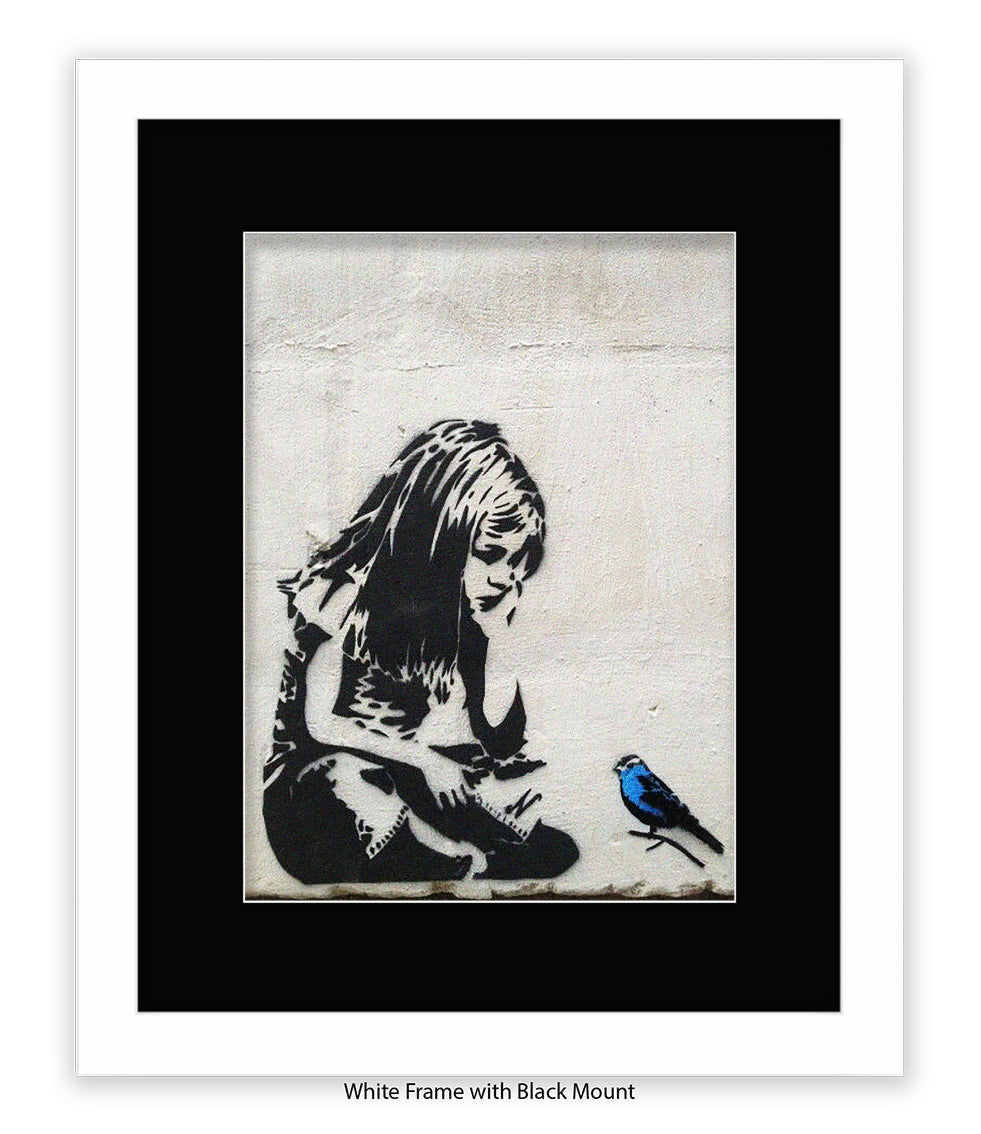Blue Bird - Girl - Mounted & Framed Banksy Print